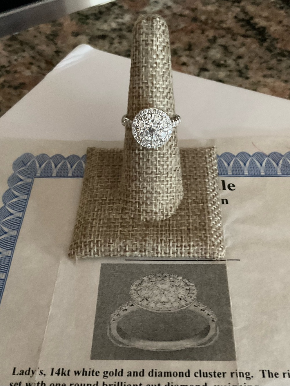 14K White Gold Diamond Halo Cluster Ring - Sparkling White